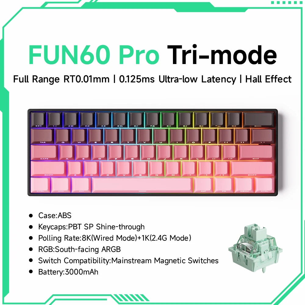 Monsgeek FUN60 Mechanical Keyboard Magnetic Switch 60% Gaming Keyboards Rapid Trigger 0.01Mm 8K ARGB HE/TMR Custom Keyboard