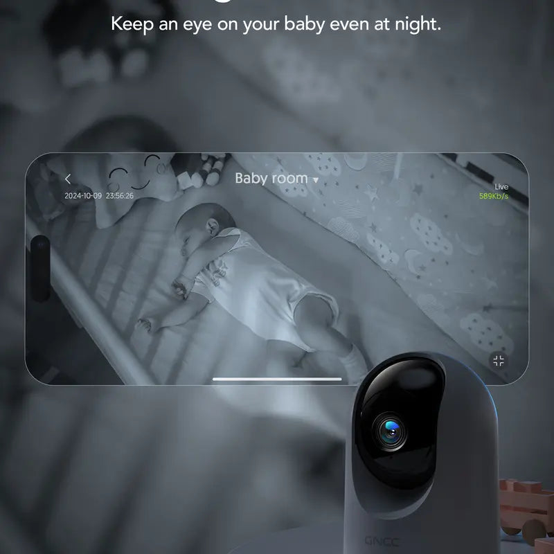 GNCC Quad HD 2K Wired Indoor Wifi Camera Digital - 360° View, 10X Zoom, Day/Night Vision, 2-Way Audio, Motion Detection, 2.4G Wifi, Local Sd/Cloud Storage, AC Power (100-240V), Works with Alexa & Google Home (Baby Monitor)