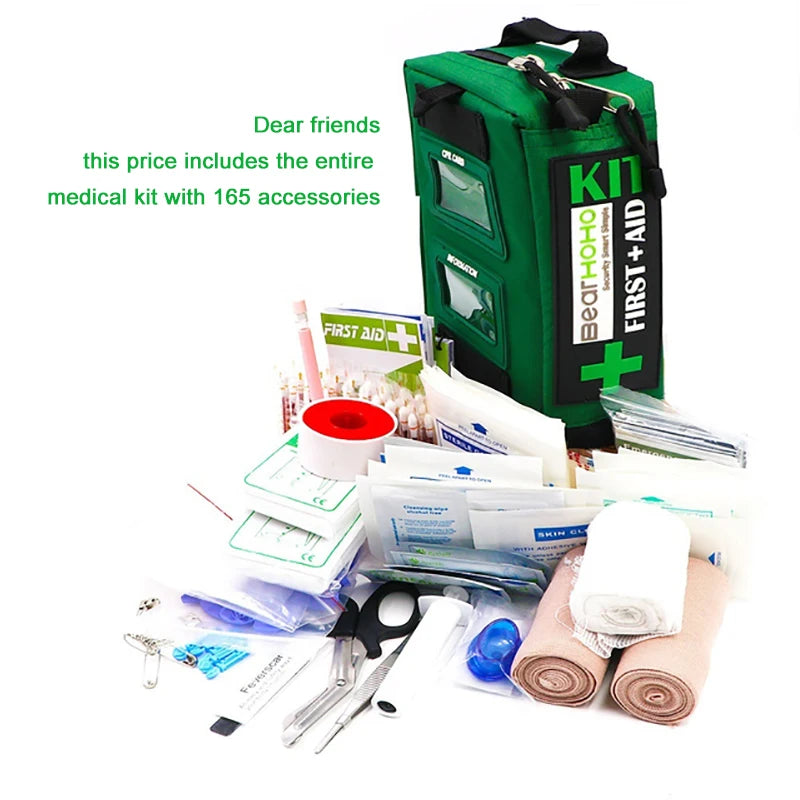 165-Piece Emergency Medical Rescue First Aid Kit Bag for Workplace Outdoors Car Luggage Adventure Trips Hiking Survival Kits