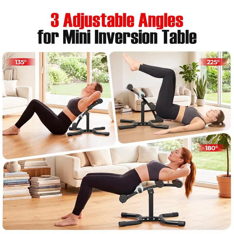 RELIFE Mini Inversion Table - Compact Steel Frame Home Workout Equipment, Unisex Fitness & Exercise Gear, Space-Saving Back Extension Machine with Foam Rollers, 330 LBS Capacity Abdominal Trainer, Fitness Equipment