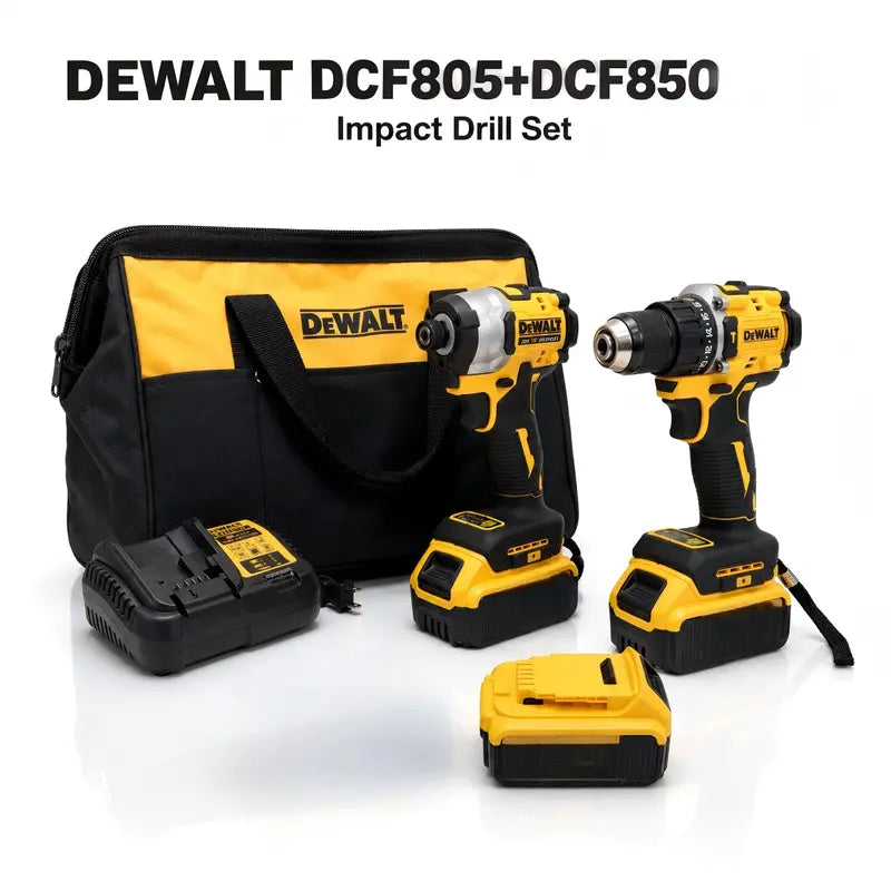 DEWALT DCF850 Impact Driver & DCF805 Hammer Drill Cordless Combo Set - High Torque, Dual Adjustable Variable Speeds, Lithium-Ion Heavy-Duty Power Tools with Charger for Construction Professionals