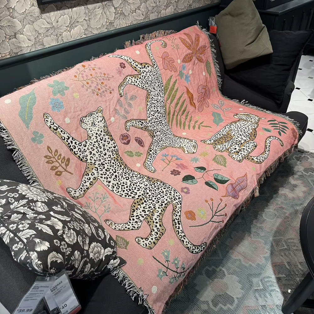 Beach Pink Blankets for Sofa Jacquard Leopard Blanket Knitted Throw Sofa Blanket Bedspread Sofa Cover Tapestry for Home Decor