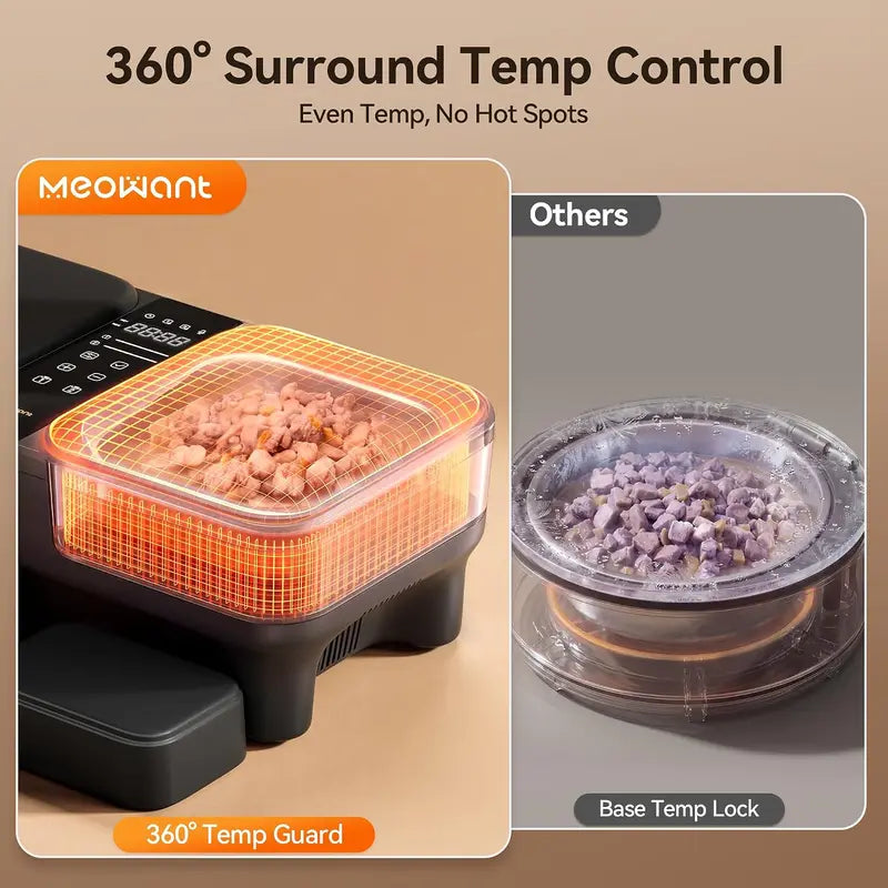 Meowant Automatic Wet Food Cat Auto-Feeder with Stainless Steel Bowls, Semiconductor Cooling & Pre-Heating, 360° Temp Stable Even Temperature, Dual-Bowl Independent Control, Timer Control & Voice Call Functionality, for 1-2 Cats