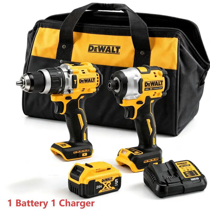 DEWALT DCF850 Impact Driver & DCF805 Hammer Drill Cordless Combo Set - High Torque, Dual Adjustable Variable Speeds, Lithium-Ion Heavy-Duty Power Tools with Charger for Construction Professionals