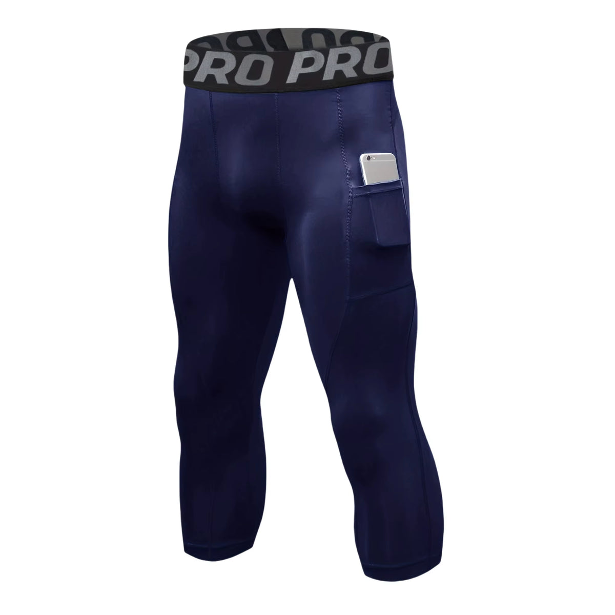 Mens Compression Pants 3/4 Capri Running Leggings Cool Dry Workout Athletic Gym Tights Bottom with Pockets