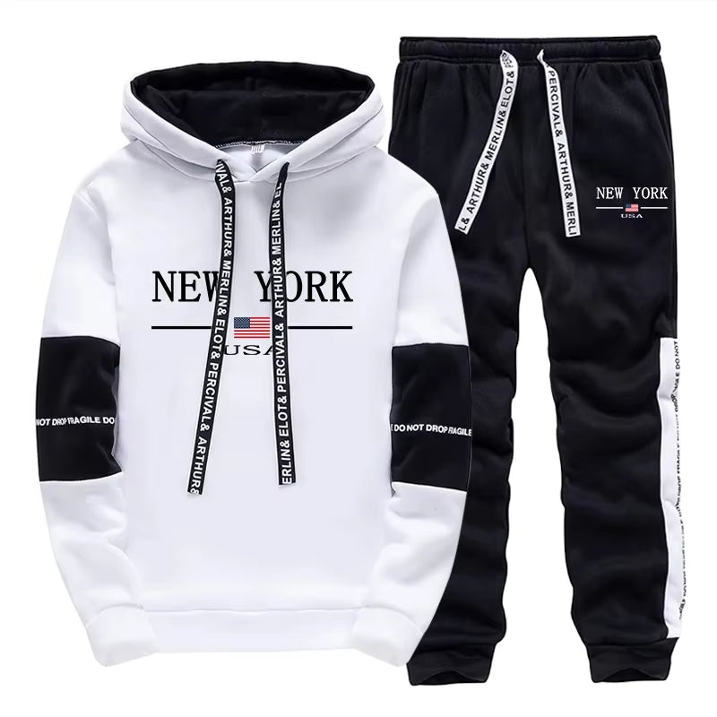 Quality Mens Tracksuit Casual Print Sweatshirts Sports Jogging Mens Clothing Autumn Winter Sportswear Single Piece Hoodie Pants