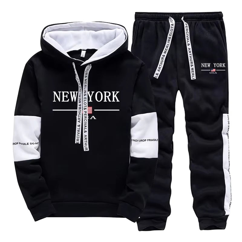 Quality Mens Tracksuit Casual Print Sweatshirts Sports Jogging Mens Clothing Autumn Winter Sportswear Single Piece Hoodie Pants