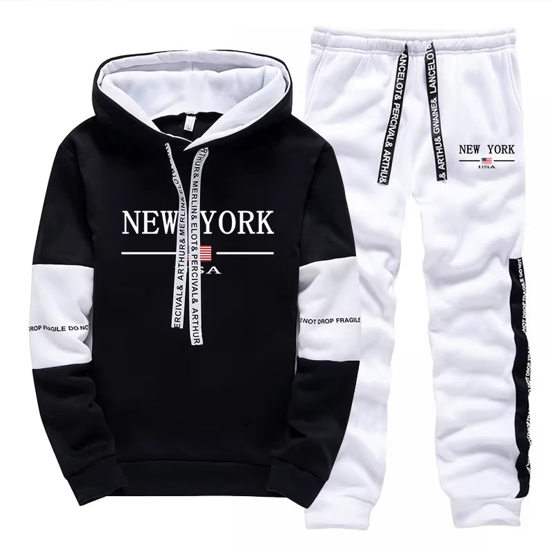 Quality Mens Tracksuit Casual Print Sweatshirts Sports Jogging Mens Clothing Autumn Winter Sportswear Single Piece Hoodie Pants