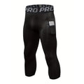 Mens Compression Pants 3/4 Capri Running Leggings Cool Dry Workout Athletic Gym Tights Bottom with Pockets