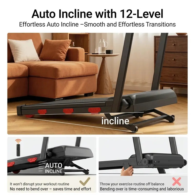UMAY Auto Incline Treadmill with 3 LED Display | 3.0HP 300LBS Heavy Duty 10S Foldable Walking Pad | under Desk Home Office Workout | Compact Gym Machine for Men & Women Low-Noise Motor Indoor Exercise Equipment Tiktokshopbacktoschool