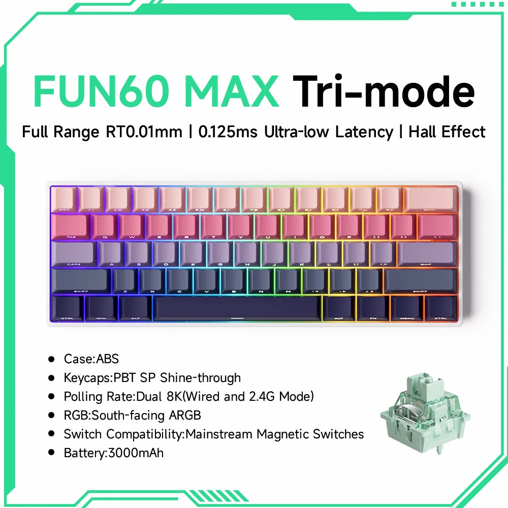 Monsgeek FUN60 Mechanical Keyboard Magnetic Switch 60% Gaming Keyboards Rapid Trigger 0.01Mm 8K ARGB HE/TMR Custom Keyboard