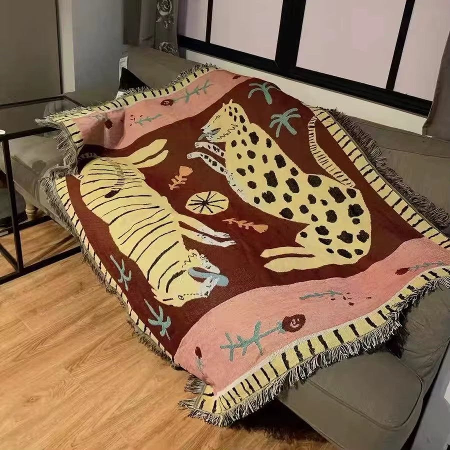 Beach Pink Blankets for Sofa Jacquard Leopard Blanket Knitted Throw Sofa Blanket Bedspread Sofa Cover Tapestry for Home Decor