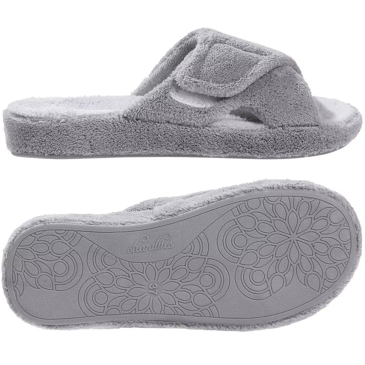 Fuzzy House Slippers for Women New Terry Cloth Arch Support Cotton Slippers Four Seasons Open Toe Indoor Flat Slippers