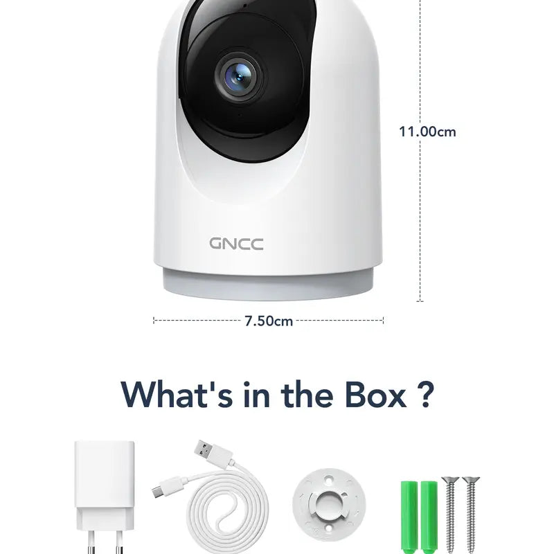 GNCC Quad HD 2K Wired Indoor Wifi Camera Digital - 360° View, 10X Zoom, Day/Night Vision, 2-Way Audio, Motion Detection, 2.4G Wifi, Local Sd/Cloud Storage, AC Power (100-240V), Works with Alexa & Google Home (Baby Monitor)