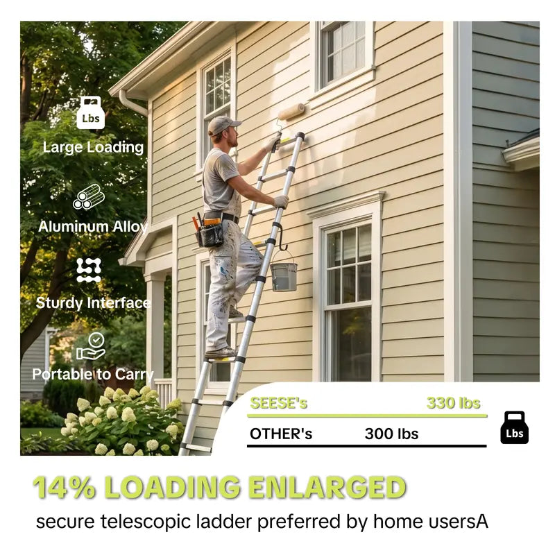 SEESE 12.5 FT Telescoping Ladder, Aluminum Telescopic Extension Ladder 330 Lbs, One-Touch Retractable Compact Portable Ladder with Non-Slip Rubber Feet for Home, RV, Loft & Household Use Toolupgrade