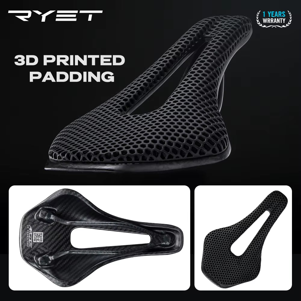 RYET 3D Printed Bicycle Saddle Ultralight Carbon Fiber Hollow Comfortable Breathable MTB Gravel Road Bike Cycling Seat Parts