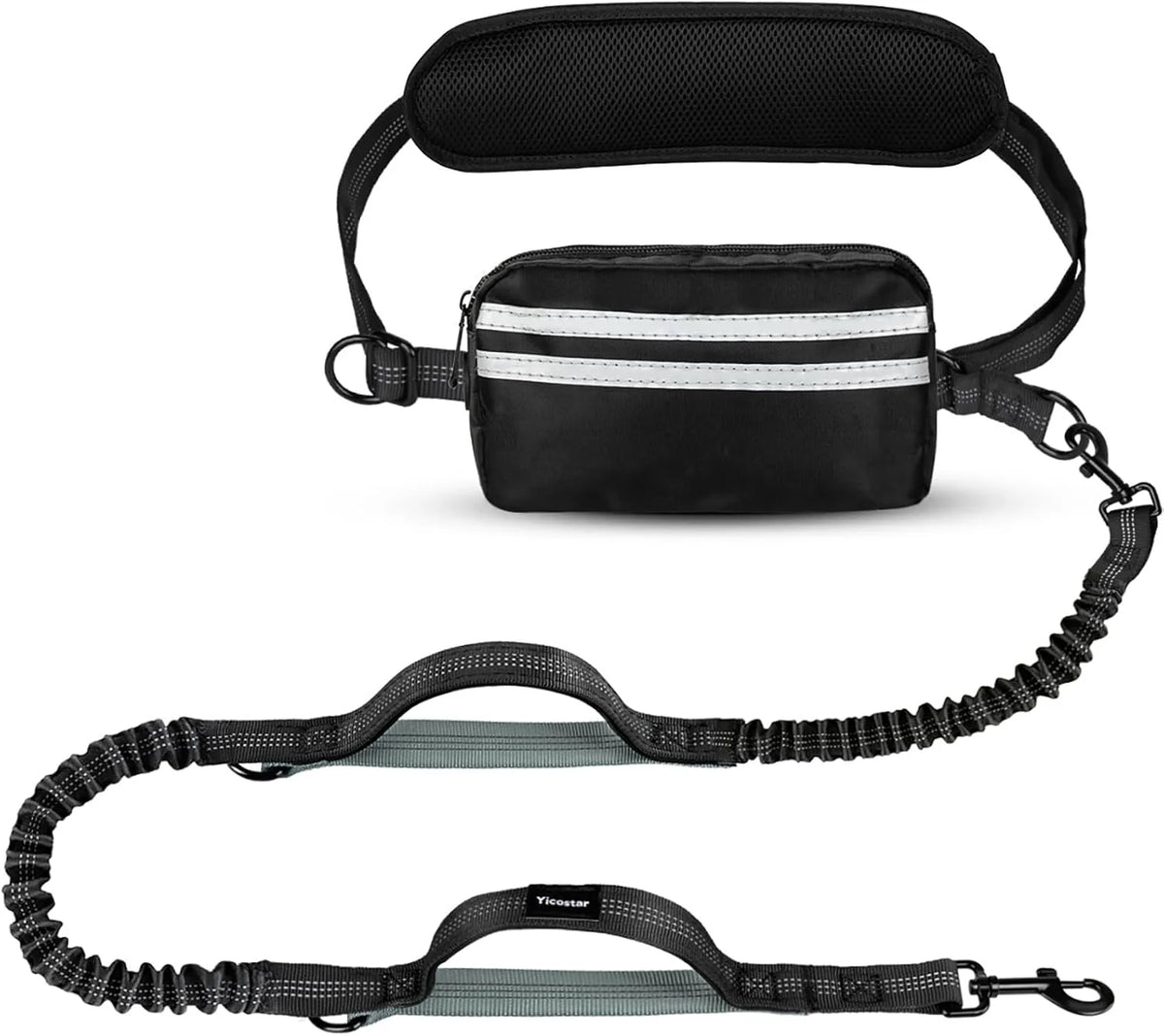 Hands Free Dog Leash with Pouch, Double Leash for Two Dogs, Retractable Bungee with Double Padded Handles, Dog Harness
