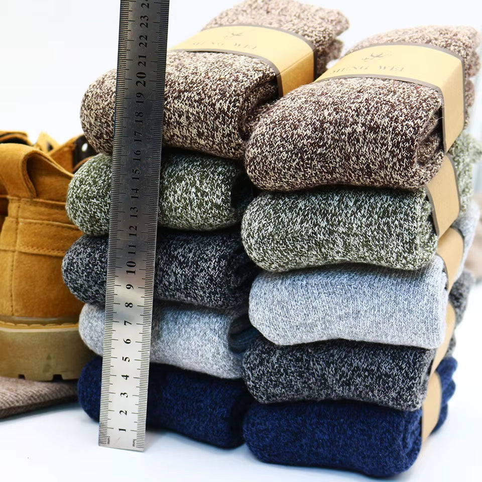 Winter Men'S Merino Wool Socks Super Thick Warm High Quality Harajuku Retro Snow Casual Antifreeze Cashmere Socks Men 3 Pair