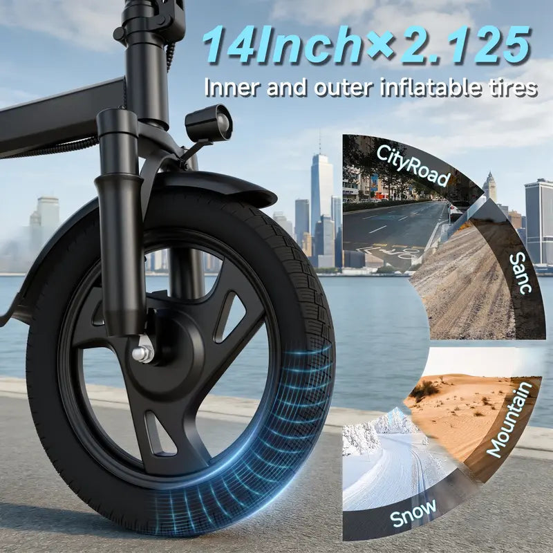 【SPORT】 Electric Bike | 750W Peak Power | Top Speed 22 MPH | 14" Pneumatic Tires | 22–40 Mile Range | Dual Seat | Single Brake Lever | Height Adjustable Seat【 VT14】