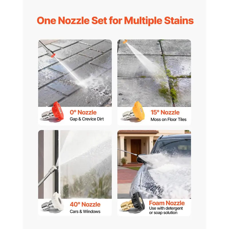 VEVOR Upgraded Portable Gas Pressure Washer, 2900 PSI, 1.85 Max GPM, Aluminum Pump, Spray Gun, Wand, 4-Nozzle Set, 1.6 L Fuel Tank, 10-Inch Wheels, 26.3 Ft Reach, for Cars, Daily Cleaning, Saves Time and Effort, Easy Operation, Father'S Day Gifts