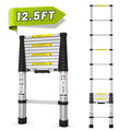 SEESE 12.5 FT Telescoping Ladder, Aluminum Telescopic Extension Ladder 330 Lbs, One-Touch Retractable Compact Portable Ladder with Non-Slip Rubber Feet for Home, RV, Loft & Household Use Toolupgrade