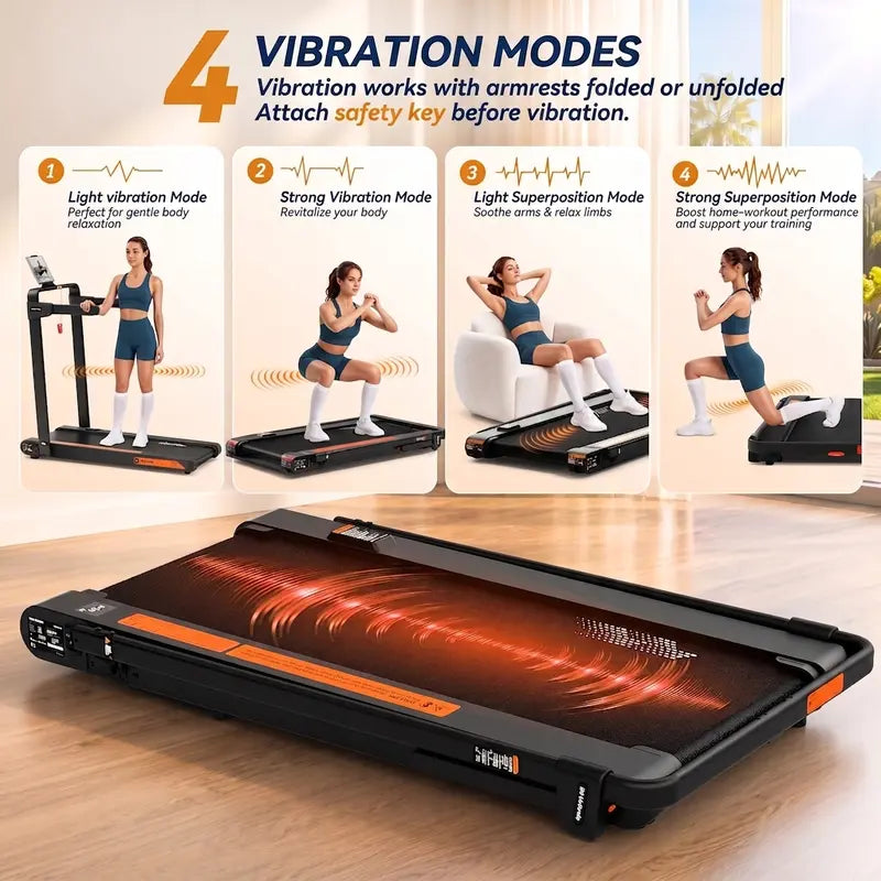 Foldable Walking Pad with Vibration Plate and Handle Bar, Adjustable Incline Treadmill, 750W Quiet Motor under Desk Walking Pad, Smart APP & Remote Control, Wheels for Easy Mobility, 4-In-1 Home Workout Equipment