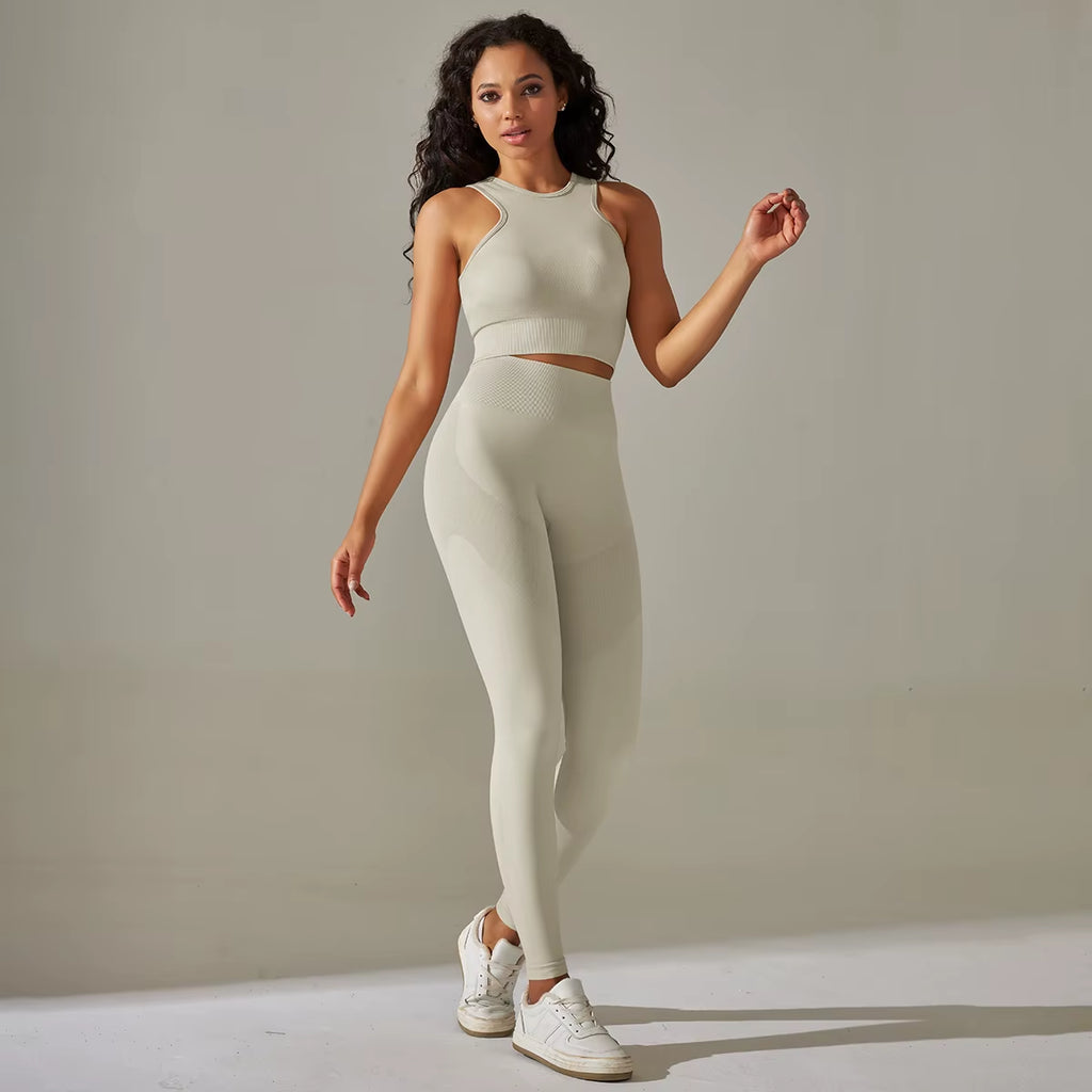 Women Yoga Set Sports Suit Sports Vest Gym Leggings 2Pcs Suit Seamless Workout Clothes Sportswear Running Fitness Tracksuit