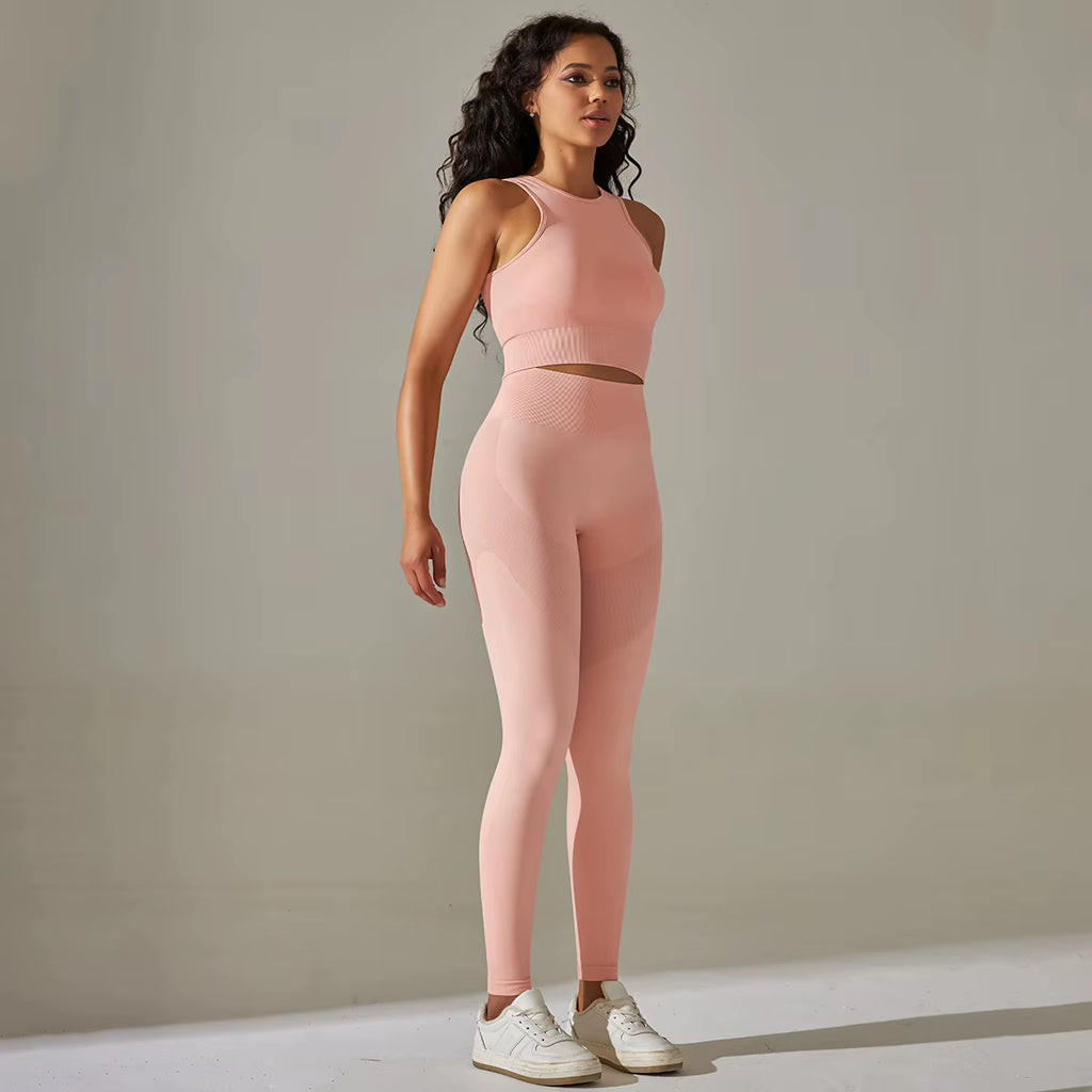 Women Yoga Set Sports Suit Sports Vest Gym Leggings 2Pcs Suit Seamless Workout Clothes Sportswear Running Fitness Tracksuit